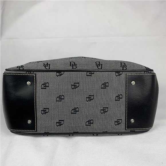 Dooney and Bourke Womens Satchel Handbag Canvas Leather Trim Black Gray Large - Picture 4 of 7